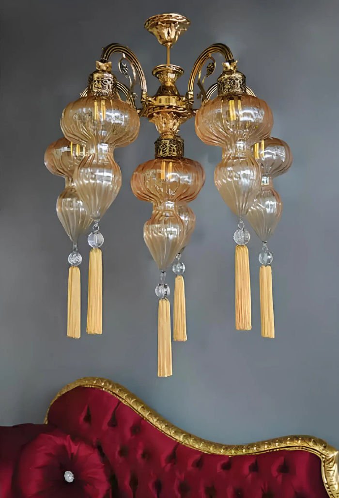 Lüster Deckenleuchter Kronleuchter Deckenlampe Lampen Glas Gelb Modern