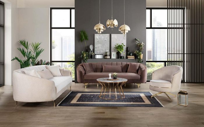Luxus Wohnzimmer Couch Sitzgarnitur Braun Beige Set 3+3+1 Sitzgruppen Möbel