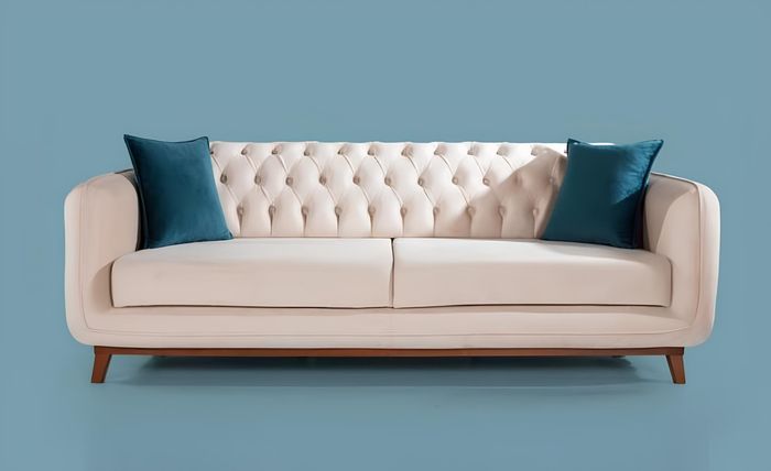 Dreisitzer Sofa 3 Sofas Gepolsterte Couch Stoff Couchen Möbel Beige weiß Samt