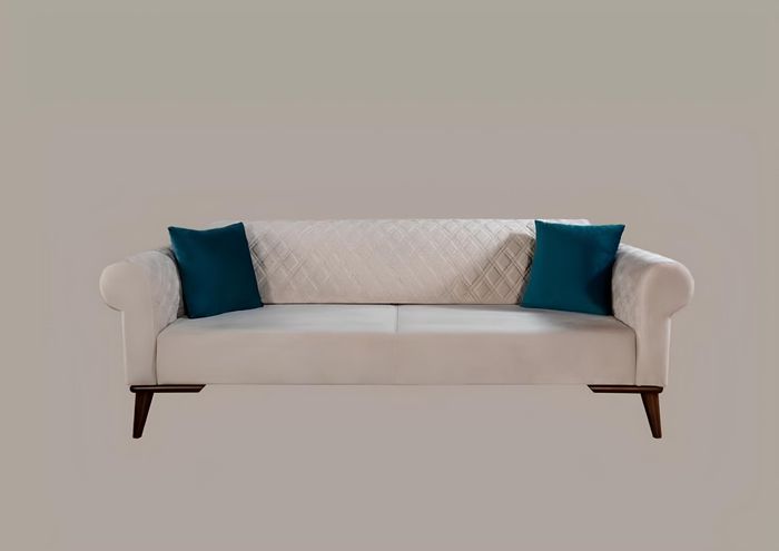 Beige Dreisitzer Couch Couchen Sofa Elegante Sitzmöbel Sofa Wohnzimmer Neu Samt
