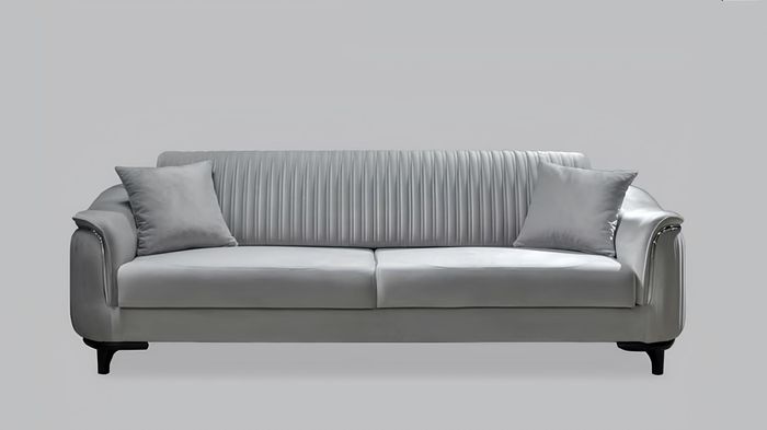 Graue Couch Wohnzimmer Dreisitzer Sitzpolster Couchen Sofa Möbel Samt Holz Neu