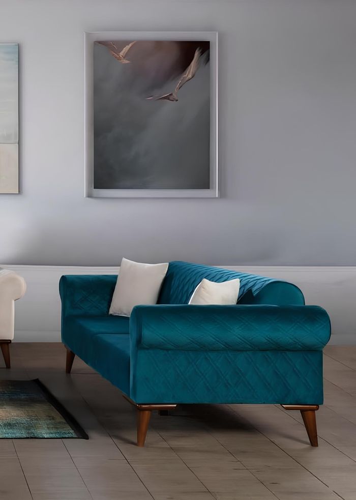 turkis Dreisitzer Samt Couch Wohnzimmer Couchen Sofa Elegante Sitzmöbel Sofa