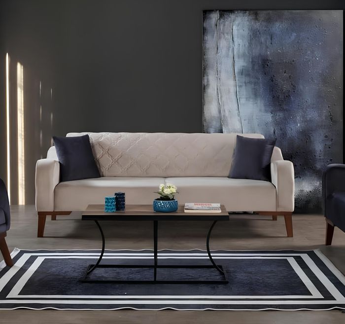 Beige Dreisitzer Samt Couch Couchen Sofa Elegante Sitzmöbel Sofa Wohnzimmer Neu
