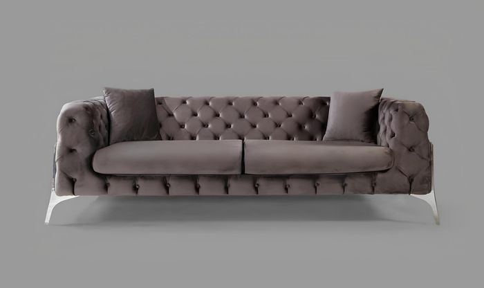 Wohnzimmer Sofa 3-Sitz Sofas Sitz Chesterfield grau Textil Polster Sitzpolster