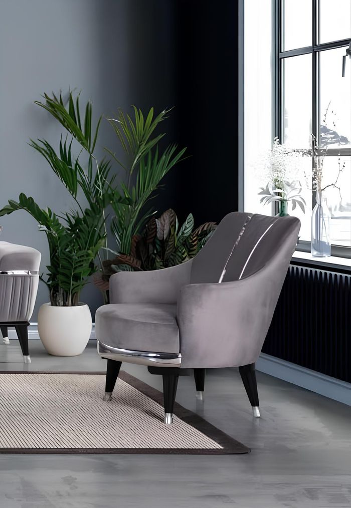 Garnitur Sofagarnitur Sofa Sofas 3+3+1 Sitzer Sessel Stoff Holz Graue Couchen