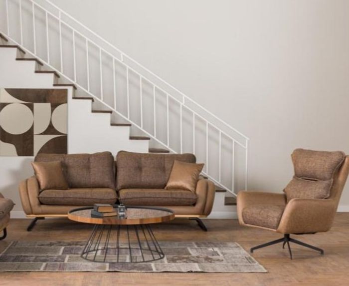 Couchgarnitur Braun Dreisitzer Hochwertig Sessel Couch Polstersofa Stoffsofa