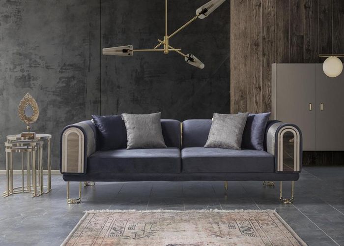 Blau Dreisitzer Sofa Lounge Luxus 3-Sitzer Design Couchen Polster Sofas