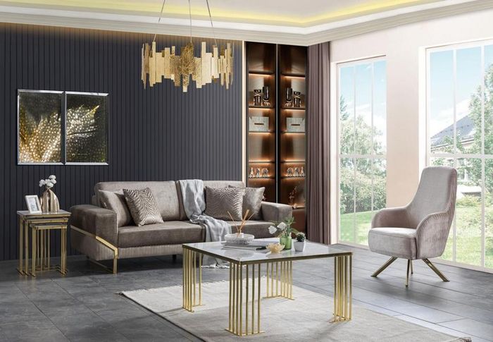 Wohnzimmer Sofagarnitur Braun Dreisitzer Sessel Luxus Couch Set 3 1 Sitzer
