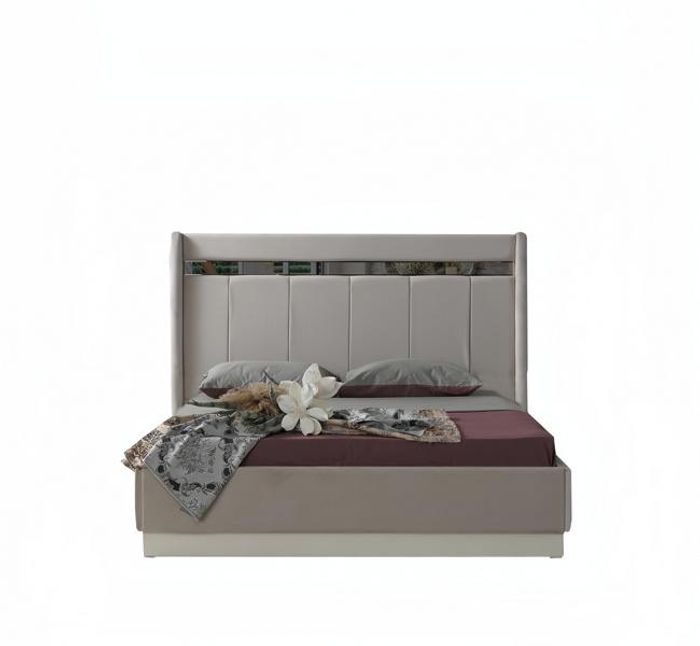 Luxus Bett Modern Beige Schlafzimmermöbel Holzgestell Design Möbel
