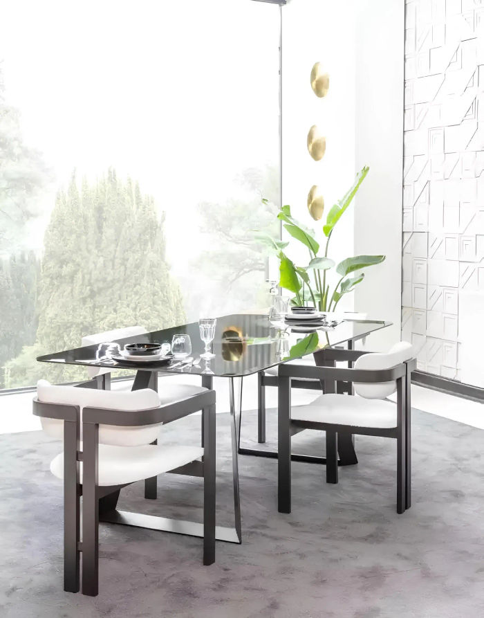 Luxus Esszimmer Glas Design Tisch Essgruppe Esstisch mit 4x Stühlen 5tlg