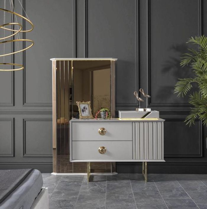 Modern Kommode mit Spiegel Luxus Moder design Schlafzimmer Holz Set 2tlg.