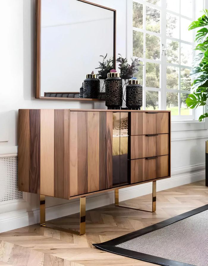 Kommode Holz Design 2tlg. Schlafzimmer Garnitur Set Kommoden Spiegel