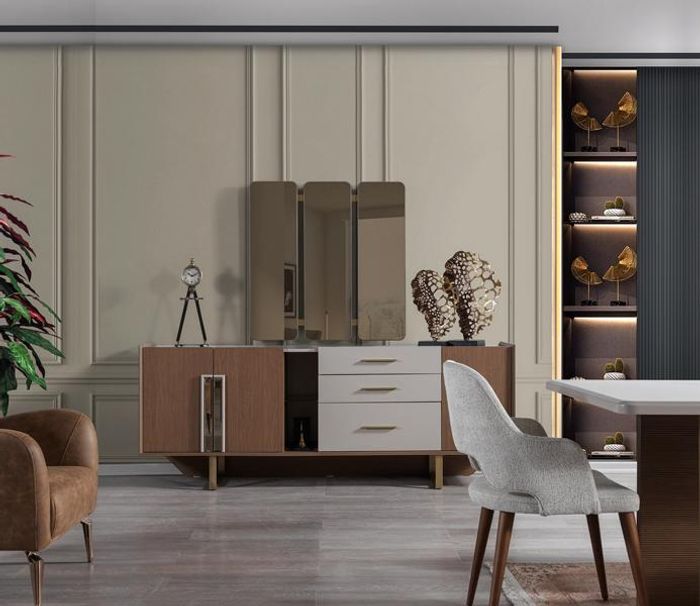 Sideboard mit Spiegel Design Holz Sideboard Hochwertig Luxus Sideboard