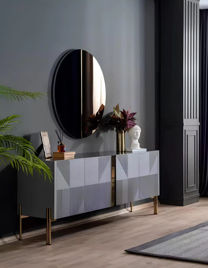 Sideboard Spiegel Set Italienischer Stil 2tlg. Wohnzimmer Holz Kommode Schrank