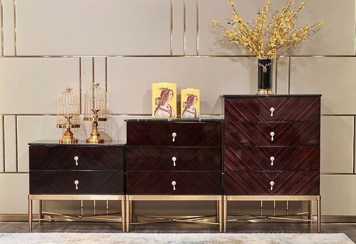 Kommode mit 4 Schubladen Sideboard Hochglanz Schrank Anrichte Kommoden Schwarz