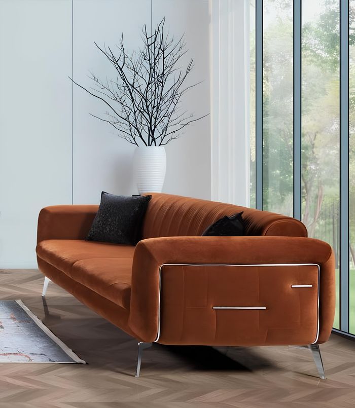 Orange Design Couch Sofa Samt Dreisitzer Luxus Couchen Möble Sofas Stoff Textil