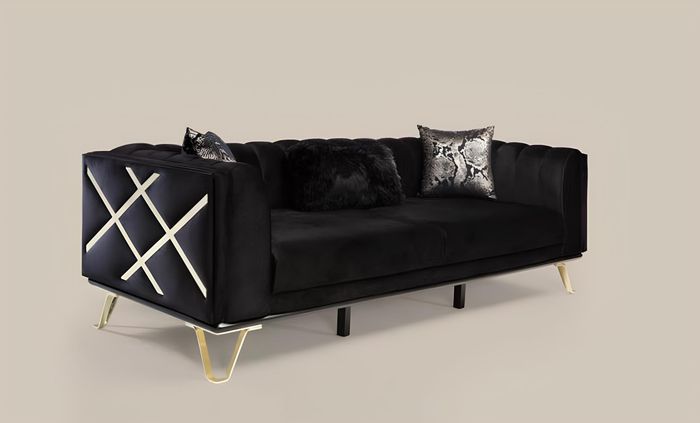 Schwarze Samt Dreisitzer Sofa 3 Sitz Sofas Luxus Sitz Stoff Textil Couchen Möbel