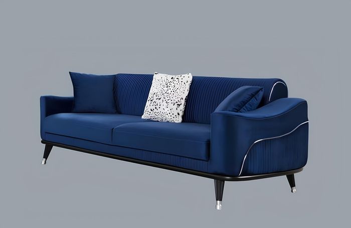 Blaue Design Couch Sofa Samt Dreisitzer Luxus Couchen Möble Sofas Stoff Textil