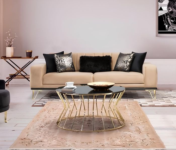 Sofa 3 Sitz Wohnzimmer Moderne Sofas Design Möbel Metall Beige Couch Polster Neu