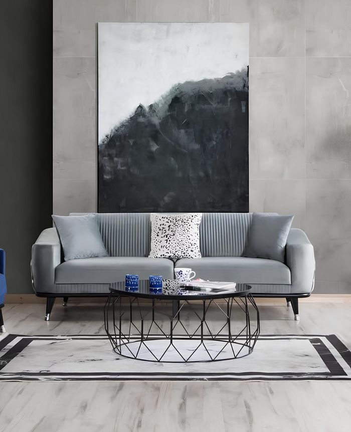 Graue Design Couch Sofa Samt Dreisitzer Luxus Couchen Möble Sofas Stoff Textil