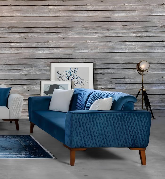 Blaue Dreisitzer Couch Couchen Sofa Elegante Sitzmöbel Sofa Wohnzimmer Neu Samt