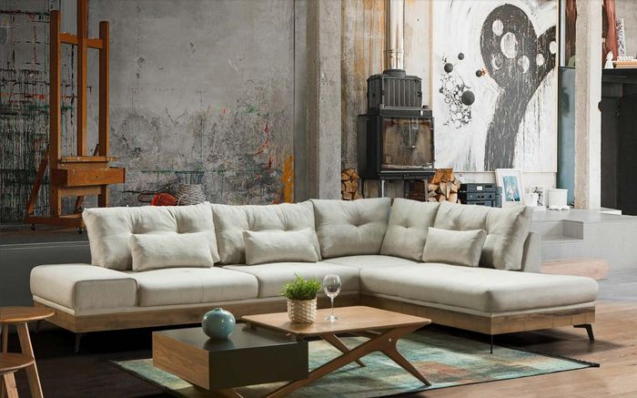Möbel Ecksofa Holz Couch Wohnzimmer Sofa Couchen Sofas L-Form Möbel Eckgarnitur