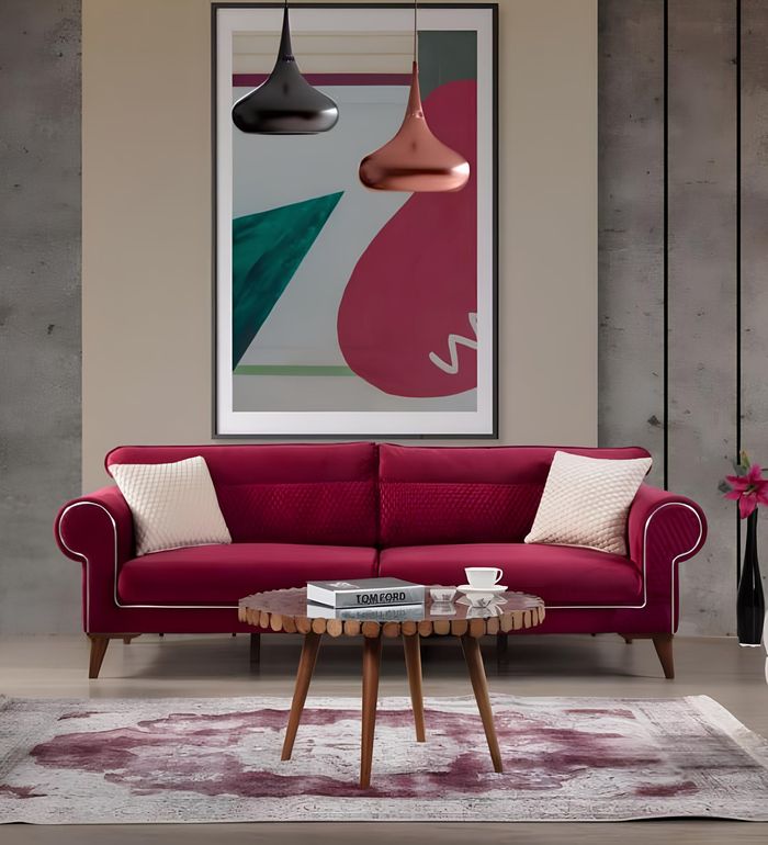Rotes Sofa 3 Sitz Textil Sofas Couch Polster Luxus Möbel Moderner Dreisitzer