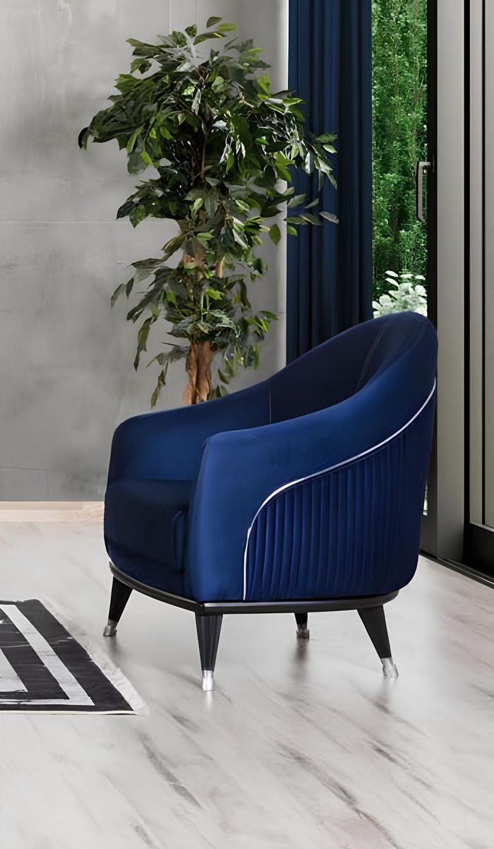 Sofagarnitur 3+3+1 Sitz Set Design Sofas Polster Couchen Holz grau blau Samt Neu