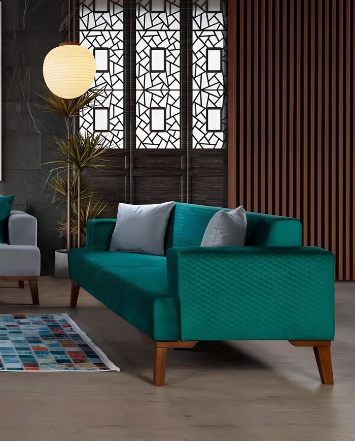 Komplett Set Sofagarnitur 3+3+1 Sitzer Designer Wohnlandschaft Grau Turkis Grün