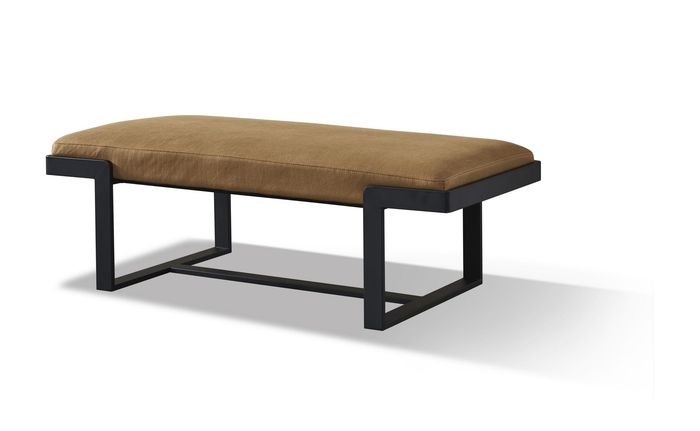 Hocker Polsterhocker Fuß Ablage Möbel Wohnen Sitzbänke Sitz Leder Braun Design