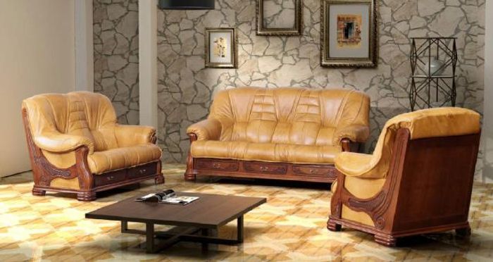 Sofagarnitur 100% italienisches Rindsleder Sofa Couch Set Poster Garnitur SENATO