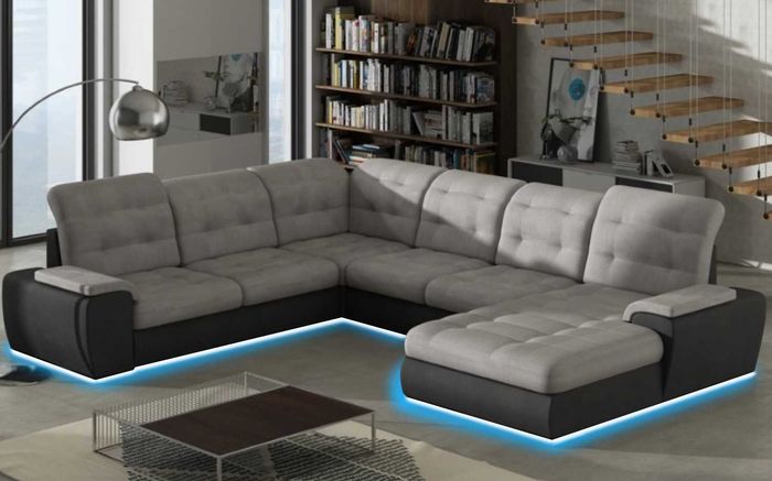 Wohnlandschaft Couch Polster Textil Stoff Leder Sitz Garnitur Eck Schlafsofa C2