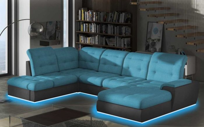 Wohnlandschaft Couch Polster Textil Stoff Leder Sitz Garnitur Eck Schlafsofa C6
