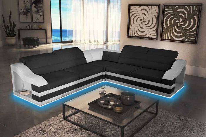 Wohnlandschaft Couch Polster Textil Stoff Leder Sitz Garnitur Eck Schlafsofa HB