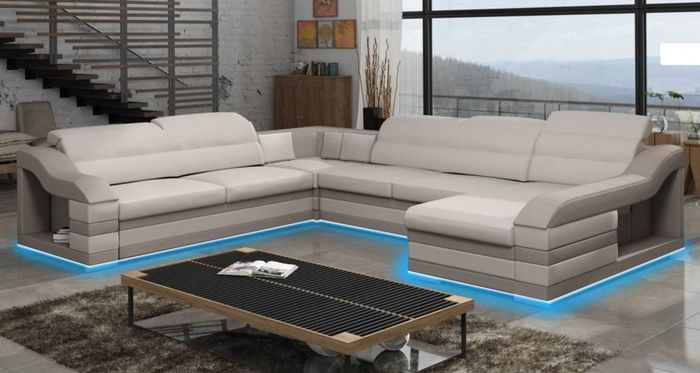 Wohnlandschaft Couch Polster Textil Stoff Leder Sitz Garnitur Eck Schlafsofa HC