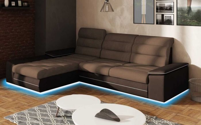 Wohnlandschaft Couch Polster Textil Stoff Leder Sitz Garnitur Eck Schlafsofa P7