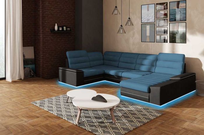 Wohnlandschaft Couch Polster Textil Stoff Leder Sitz Garnitur Eck Schlafsofa P1
