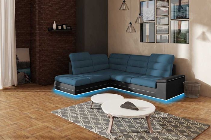 Wohnlandschaft Couch Polster Textil Stoff Leder Sitz Garnitur Eck Schlafsofa P5
