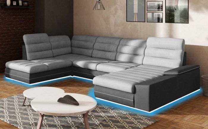 Wohnlandschaft Couch Polster Textil Stoff Leder Sitz Garnitur Eck Schlafsofa P6