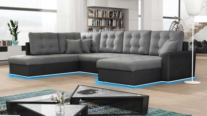 Schlafsofa Polster Eck Stoff Textil Leder Sofa mit Bettfunktion Wohnlandschaft U