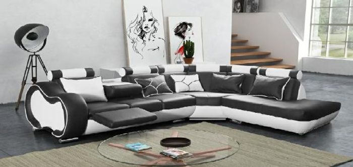 Ecksofa Solingen V Couch Garnitur Leder mit Fußstütze Sofa Wohnlandschaft Neu