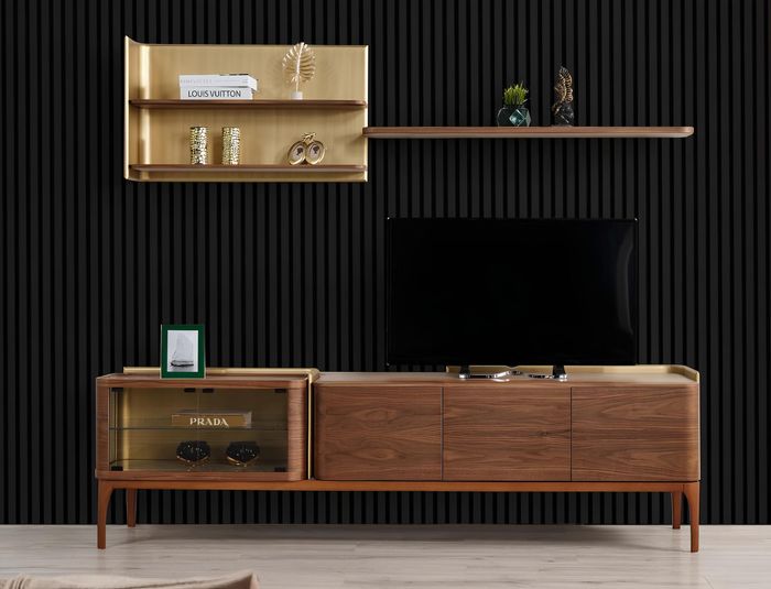 Sideboard Regale RTV Lowboard TV Ständer Schrank Holz Braun Set