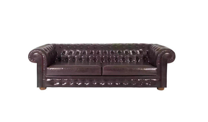 Holz 3-Sitzer Sofa in Naturfarben, eleganter Chesterfield-Stil