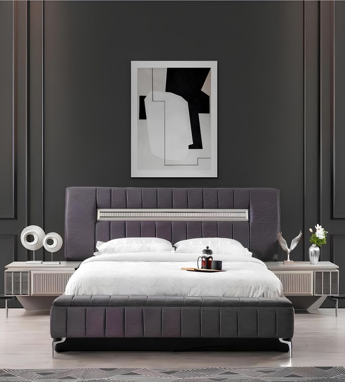 Doppelbett Garnitur Nachttische Schlafzimmer Bett 3tlg Grau Bettrahmen