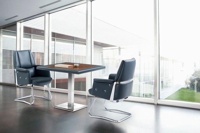 Büro Eintrichtung 3 tlg. Set Tisch Wartezimmer Sessel 2x Lehnstuhl Leder Holz