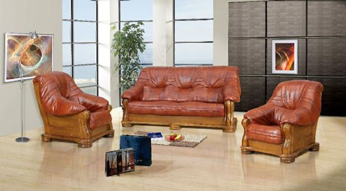 KLASSISCHES LUXUS LEDERSOFA MIT ECHTHOLZ COUCH GARNITUR SOFA BETTFUNKTION NEU