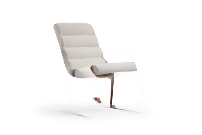 Schaukelstuhl Sessel Ohrensessel Stoff Holz 1 Sitzer Modern Braun Weiß
