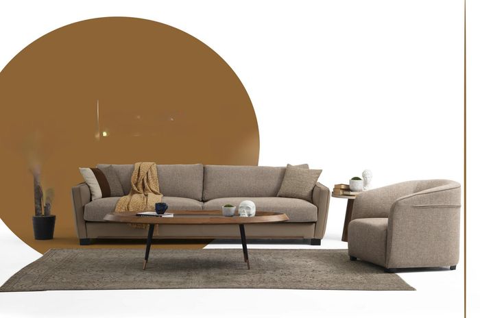 Sofagarnitur 41 Sitzer Sessel Viersitzer Modern Stoff Beige Set Design