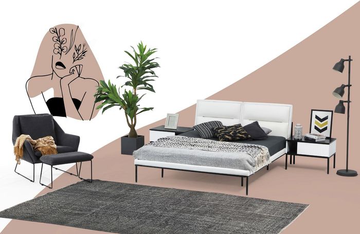 Garnitur Schlafzimmer Doppelbett Bett Nachttische Weiß Set 3tlg