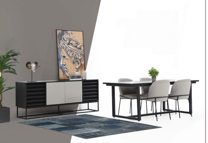 *Essecke Essgruppe Esszimmer Esstisch Stühle 6tlg Holz Schwarz Set Neu